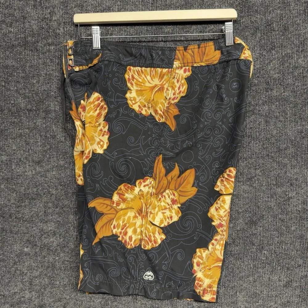 VTG Billabong Board Shorts Mens 34 Floral Hibiscus Swim Trunks 2000s Surf Y2K